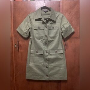 J Crew Gamine Button Down Shirt Dress Olive Stretch Twill Size